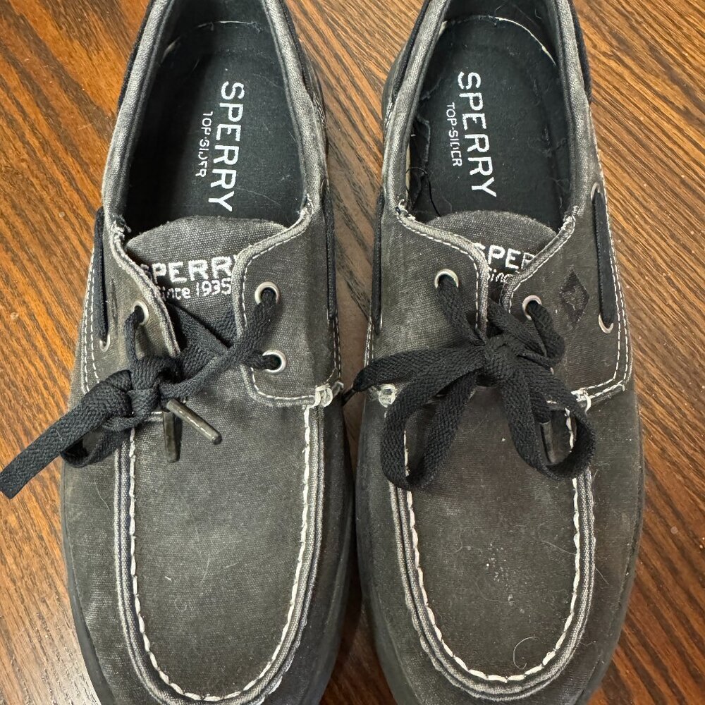 SPERRY Mens black canvas Top Siders boat shoes NEW never worn size 8M